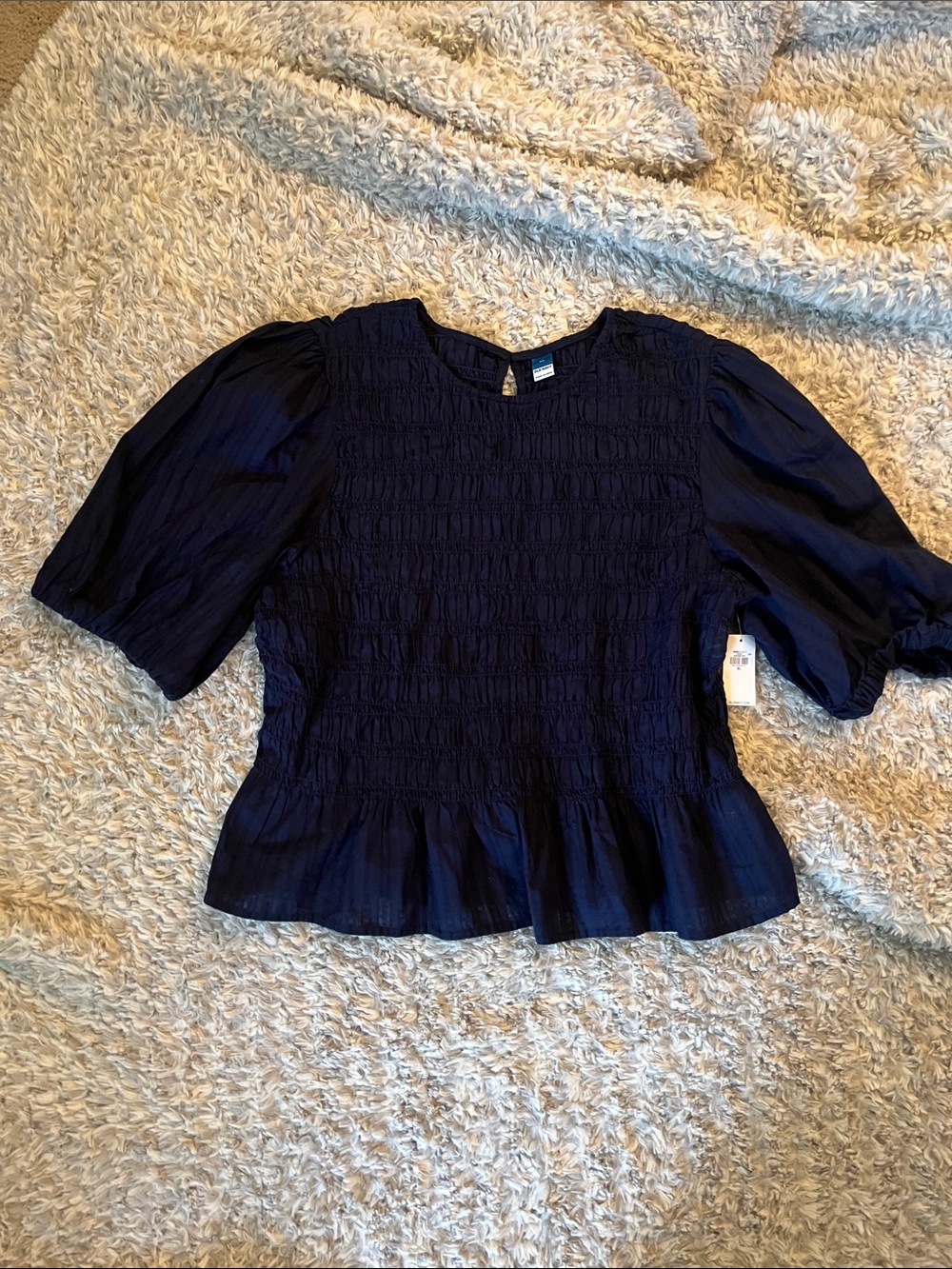 Old Navy Navy Smocked Peplum Blouse